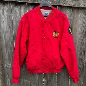 Vintage 90s Chicago Blackhawks Bomber Button Up Jacket